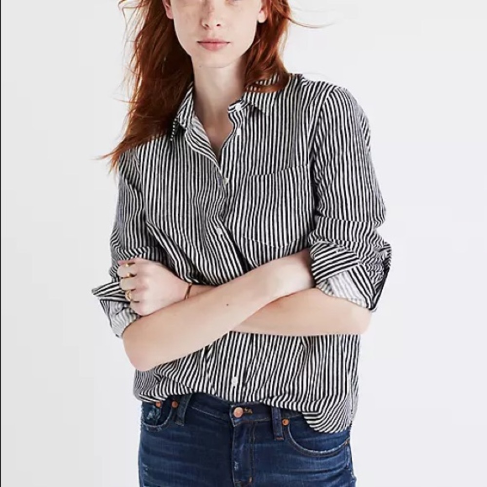Madewell Shrunken Ex-Boyfriend Flannel Pinstripe Shirt